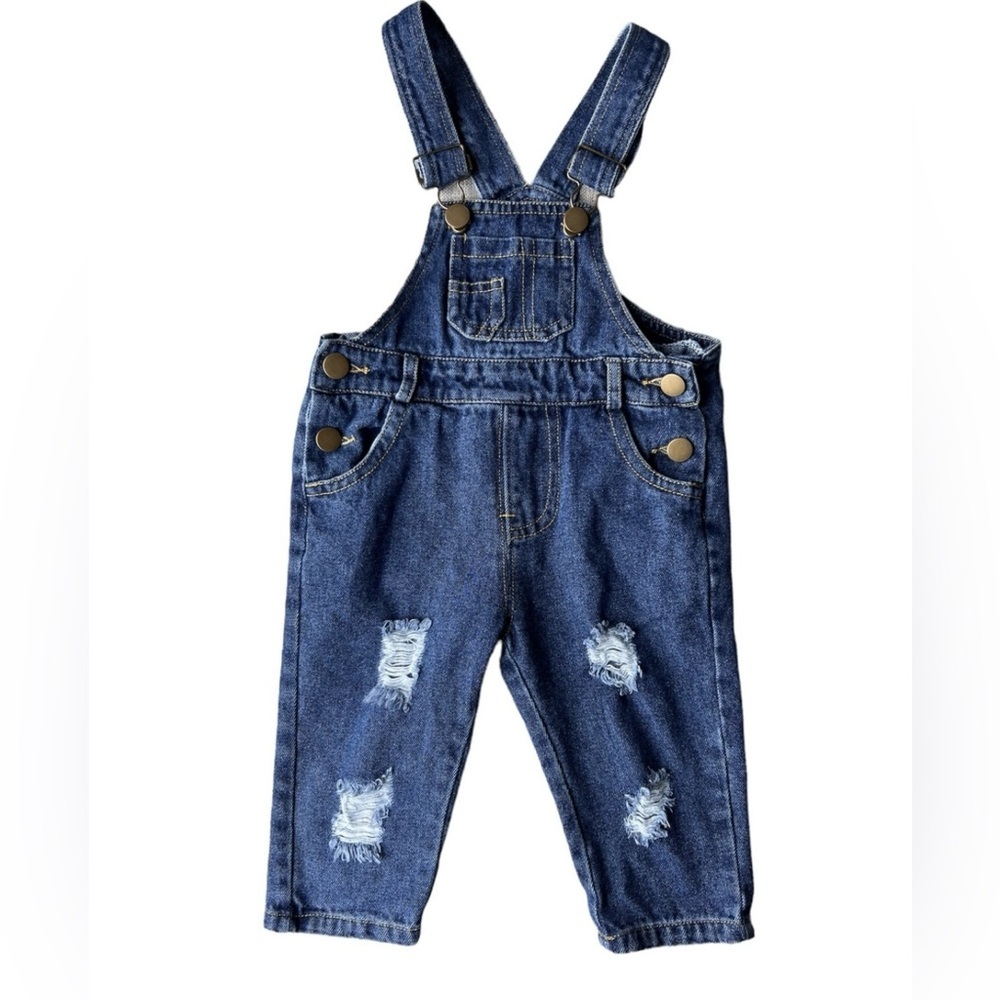 Kidscool Unisex Distressed Denim Overalls | 18-24M